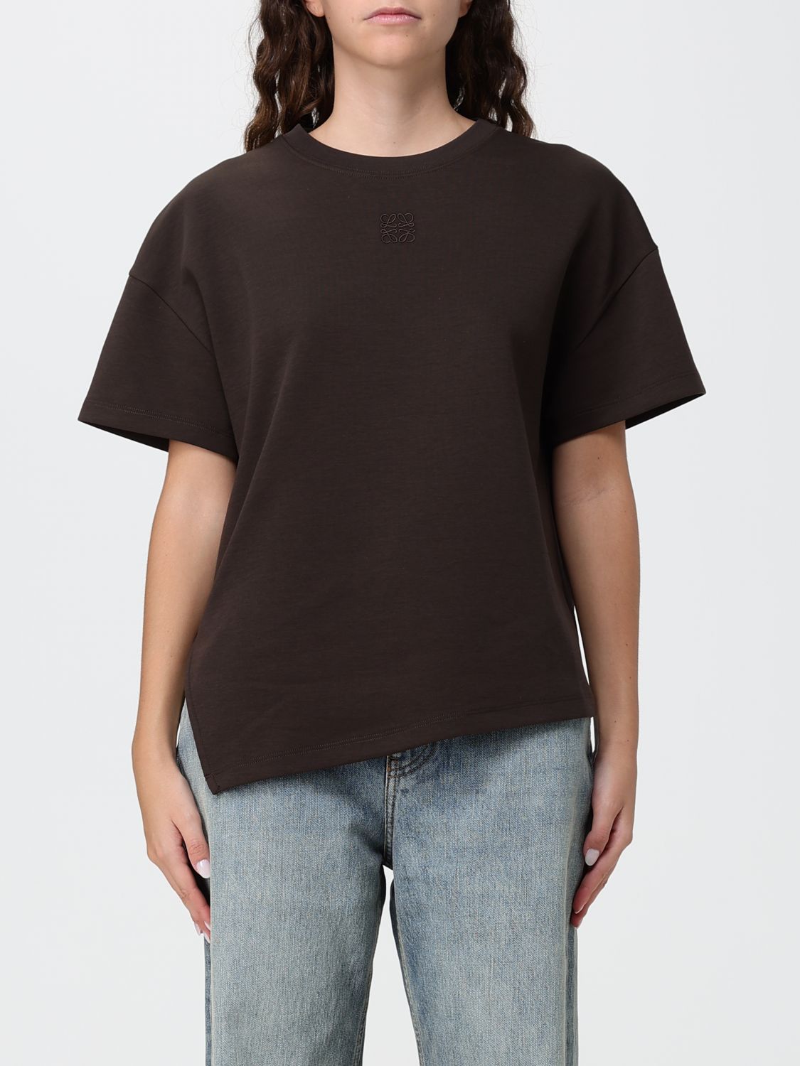 LOEWE T-shirt girocollo in cotone a maniche corte con orlo asimmetrico