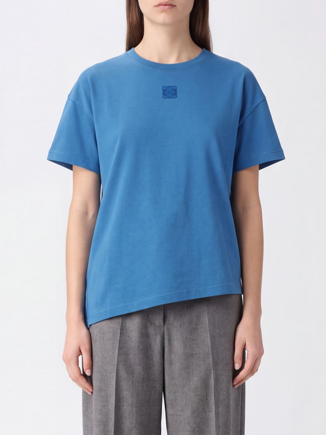 LOEWE T-shirt in cotone a maniche corte con girocollo e orlo asimmetrico