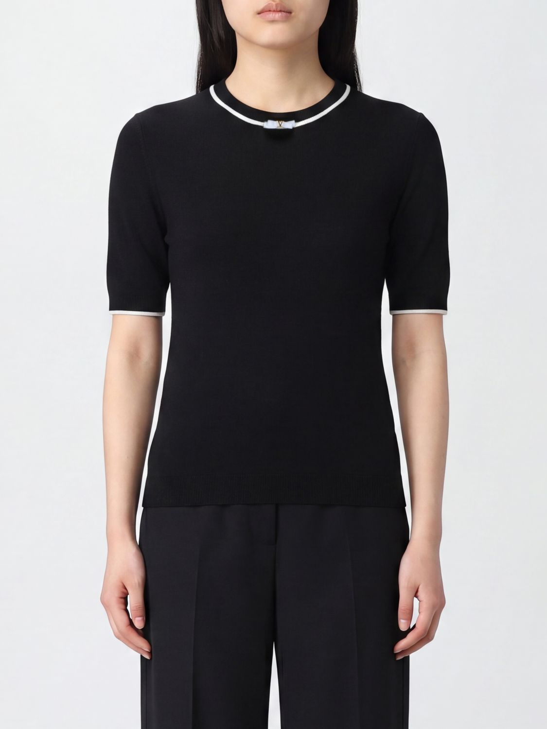 VALENTINO GARAVANI Wool Crew Neck Jumper with Bow and VLogo Signature