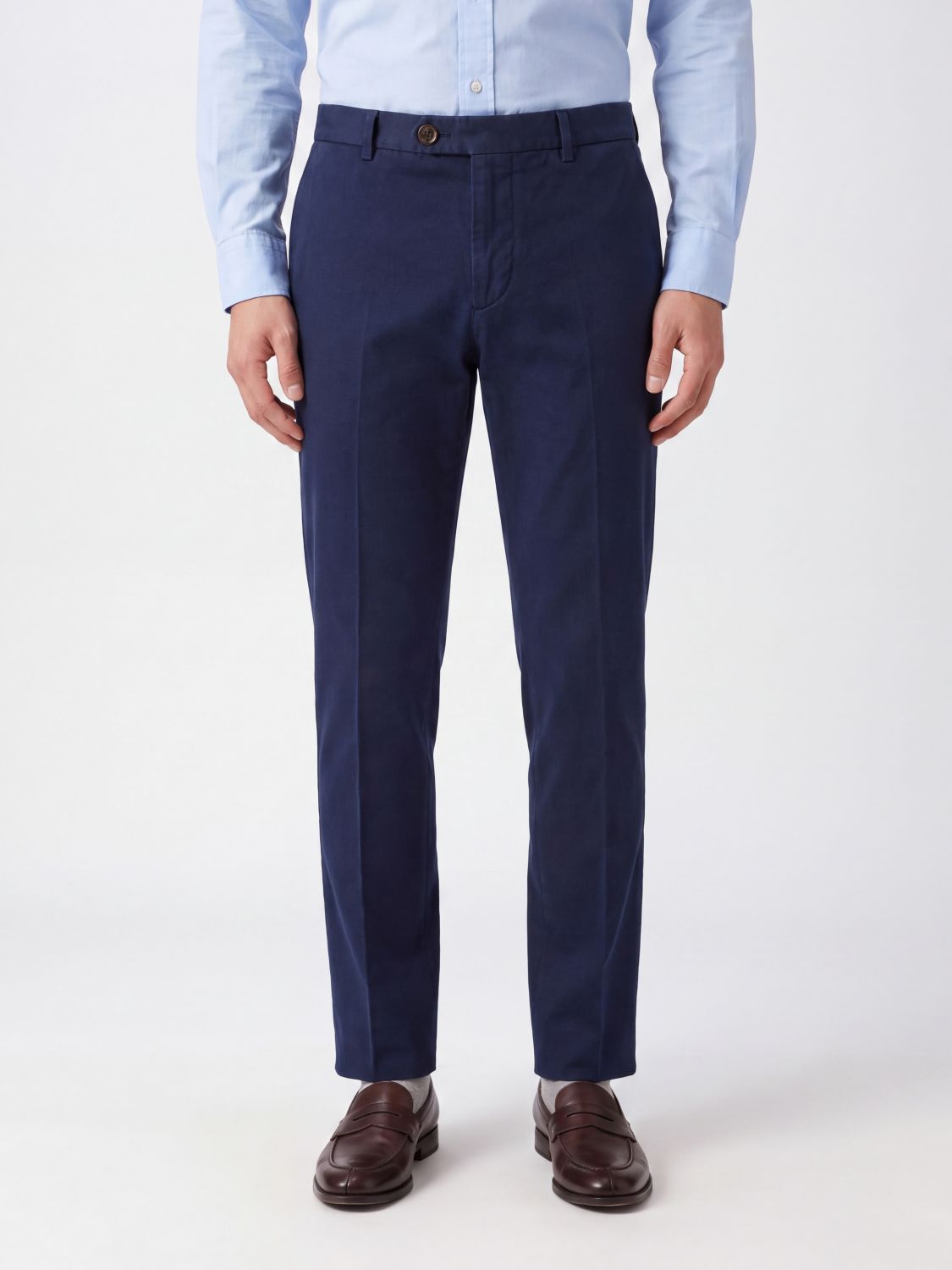 BRUNELLO CUCINELLI Maßgeschneiderte Slim-Fit-Baumwollhose mit versetztem Verschluss