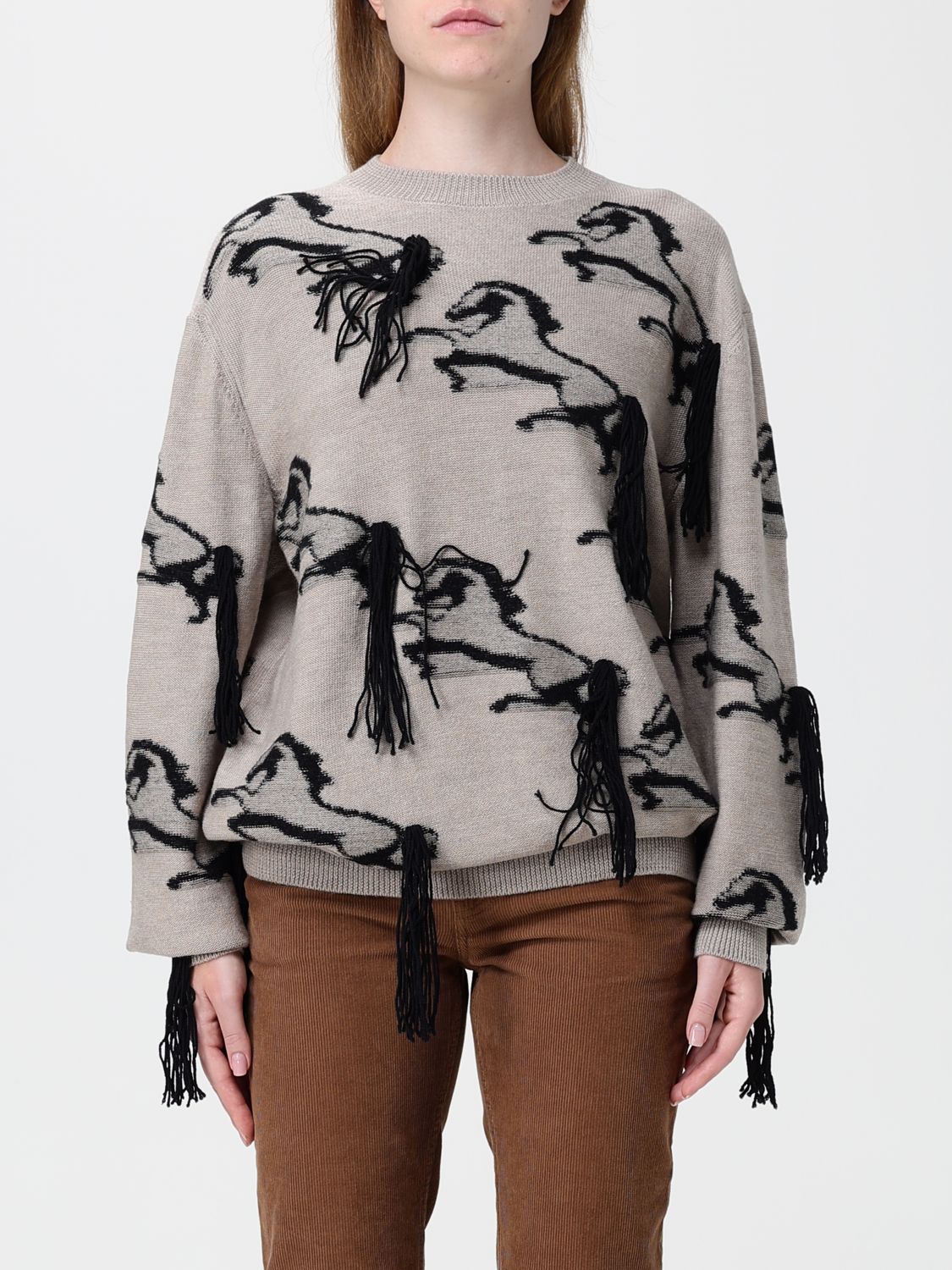 STELLA MCCARTNEY Virgin Wool Crewneck Jumper with Fringes and Embroidery