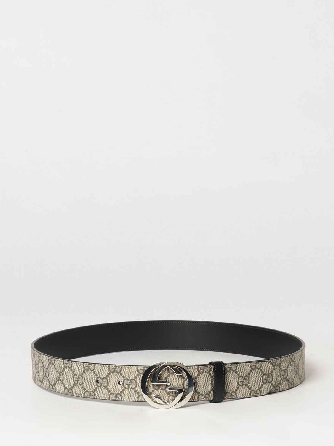 GUCCI Reversible GG Supreme Canvas and Leather Belt with Monogram Buckle