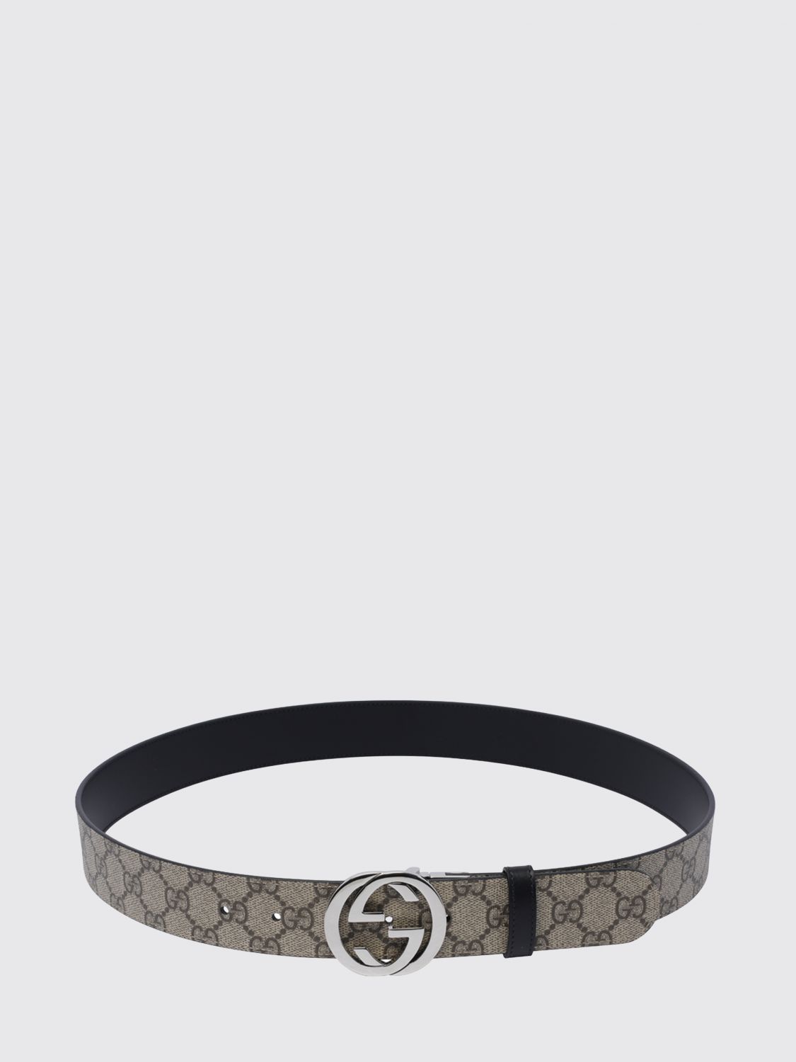 GUCCI Cintura reversibile in tessuto GG Supreme e pelle con fibbia monogram