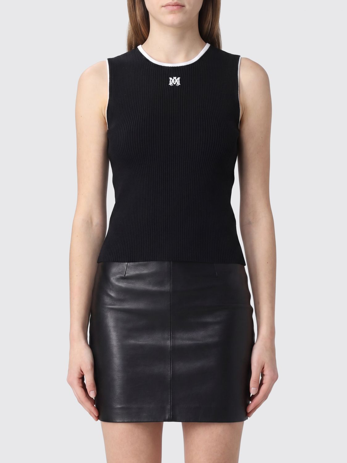 AMIRI Slim Fit Ribbed-Knit Top with Embroidered Monogram