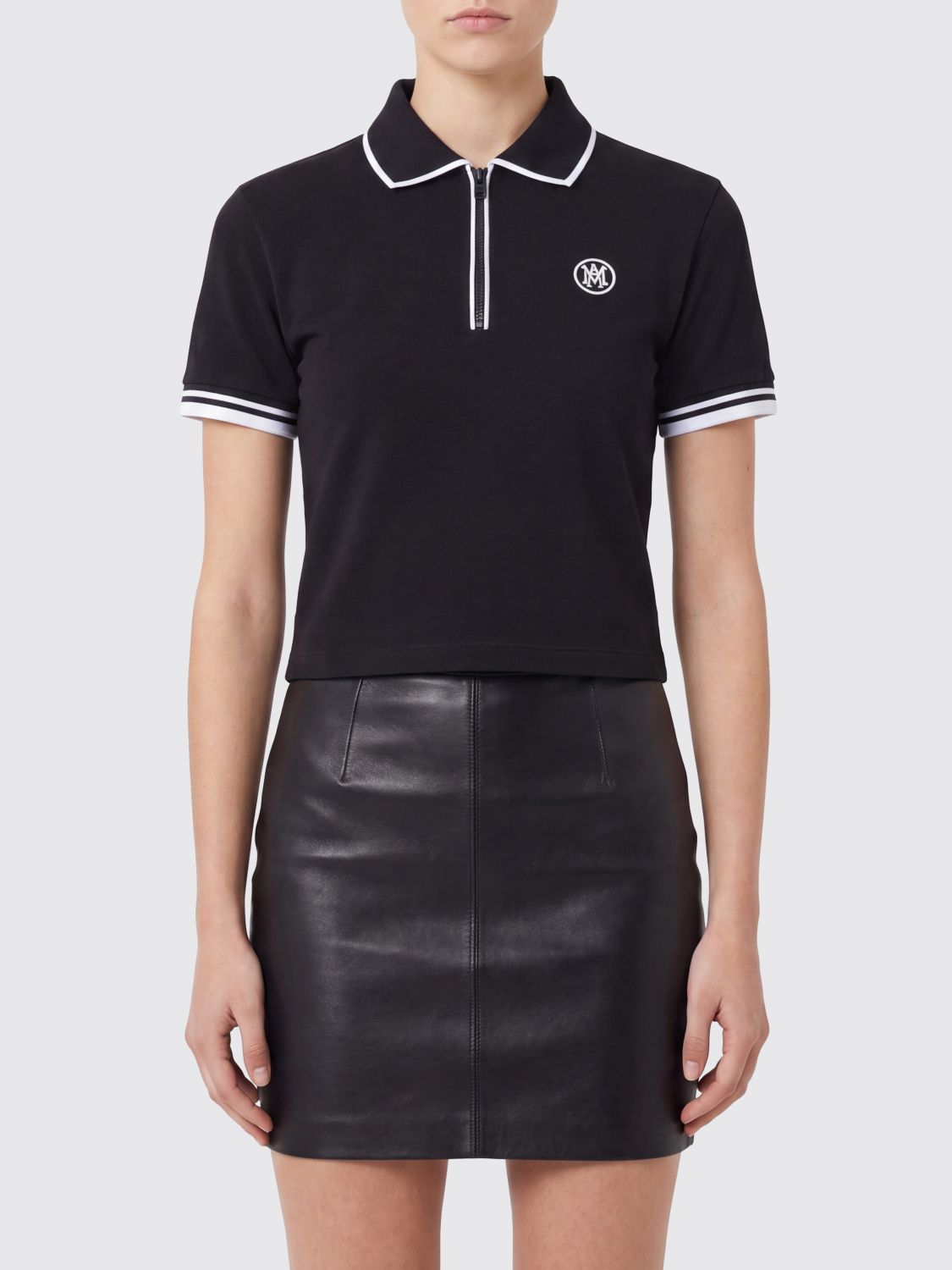 AMIRI Slim Fit Zip-Up Monogram Polo Shirt in Cotton Blend