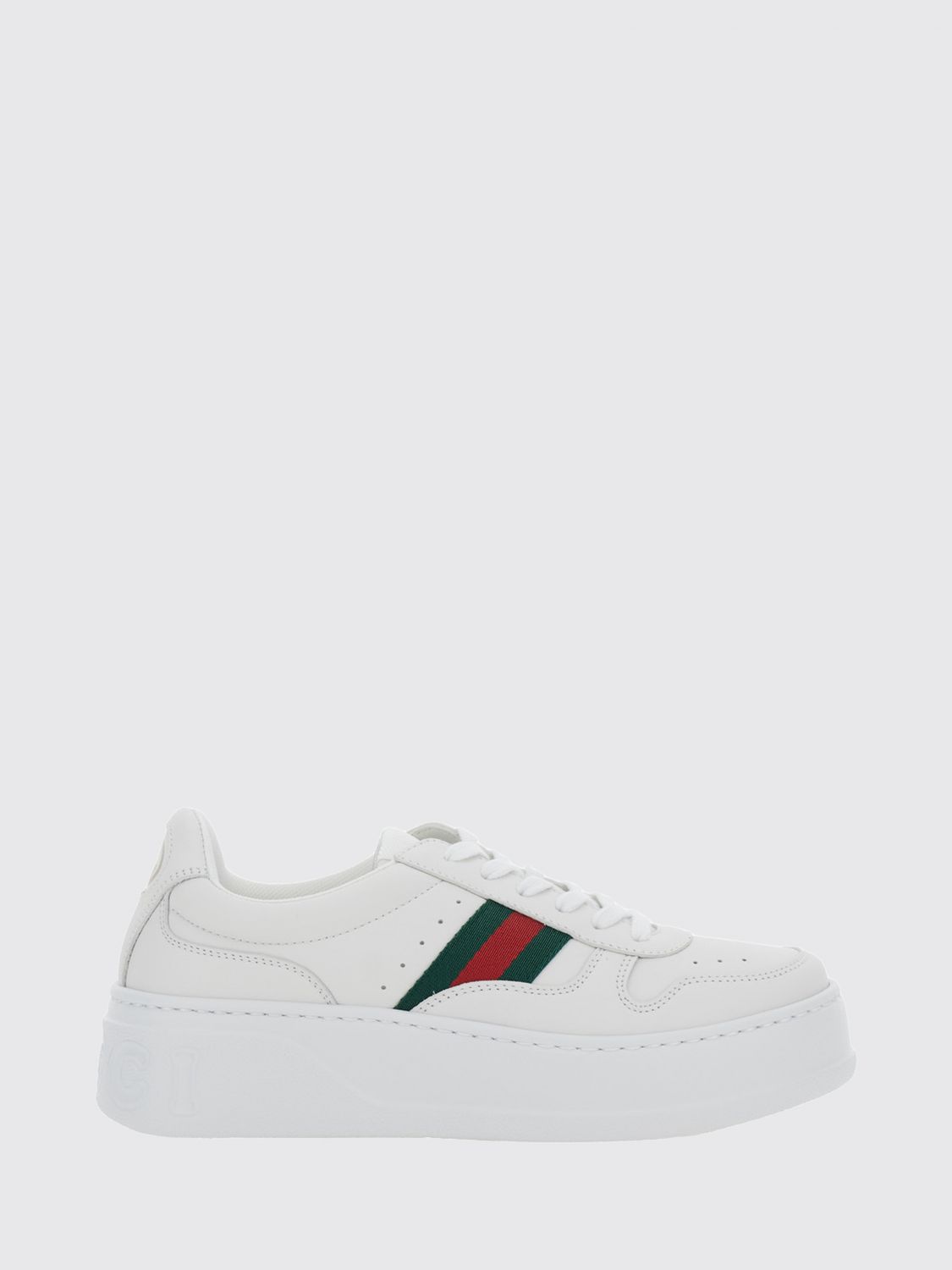 GUCCI Low-Top Platform-Sneaker aus Kalbsleder mit Web-Streifen