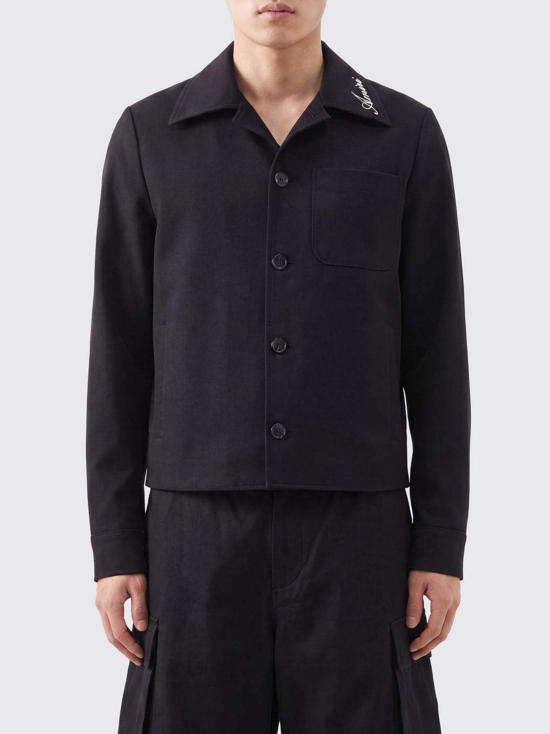 AMIRI Cotton Shirt Jacket with Cuban Collar and Embroidered Logo