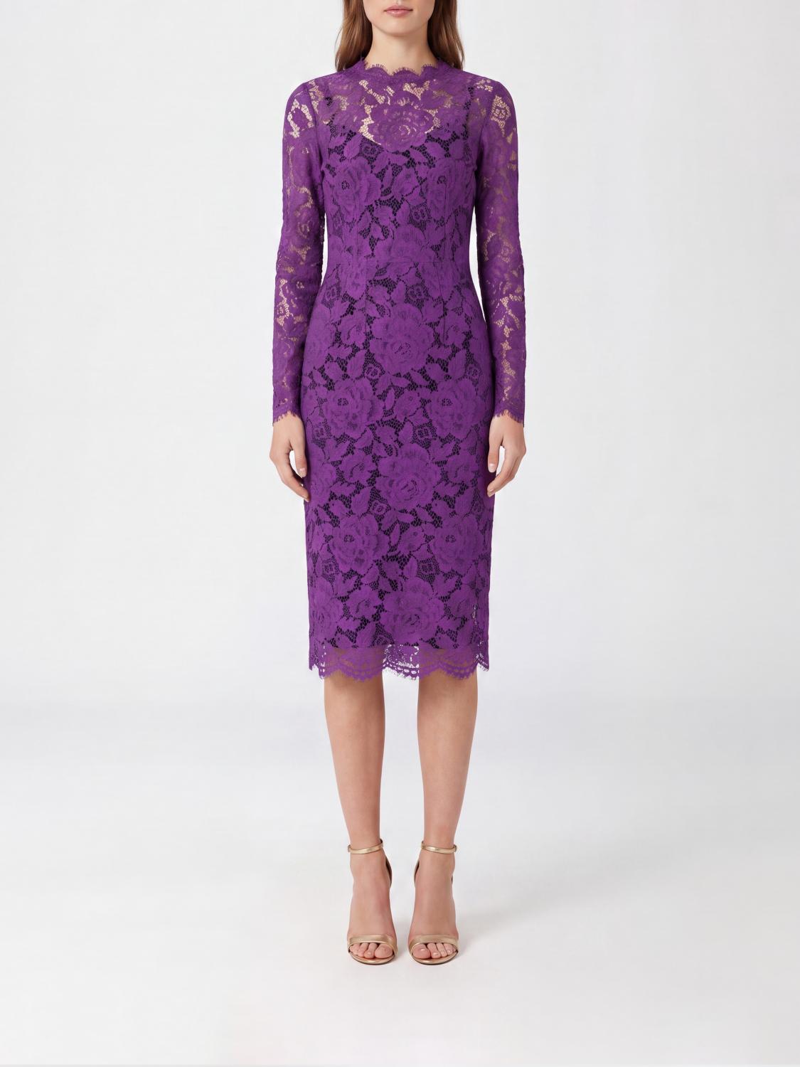 DOLCE & GABBANA Long-Sleeved Lace Midi Sheath Dress