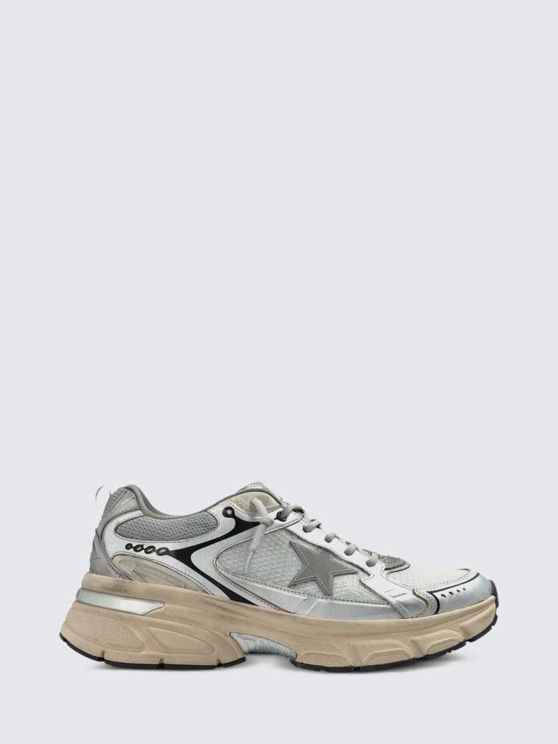 GOLDEN GOOSE Lightstar Low-Top-Sneaker aus Nappa und Mesh mit Used-Effekt