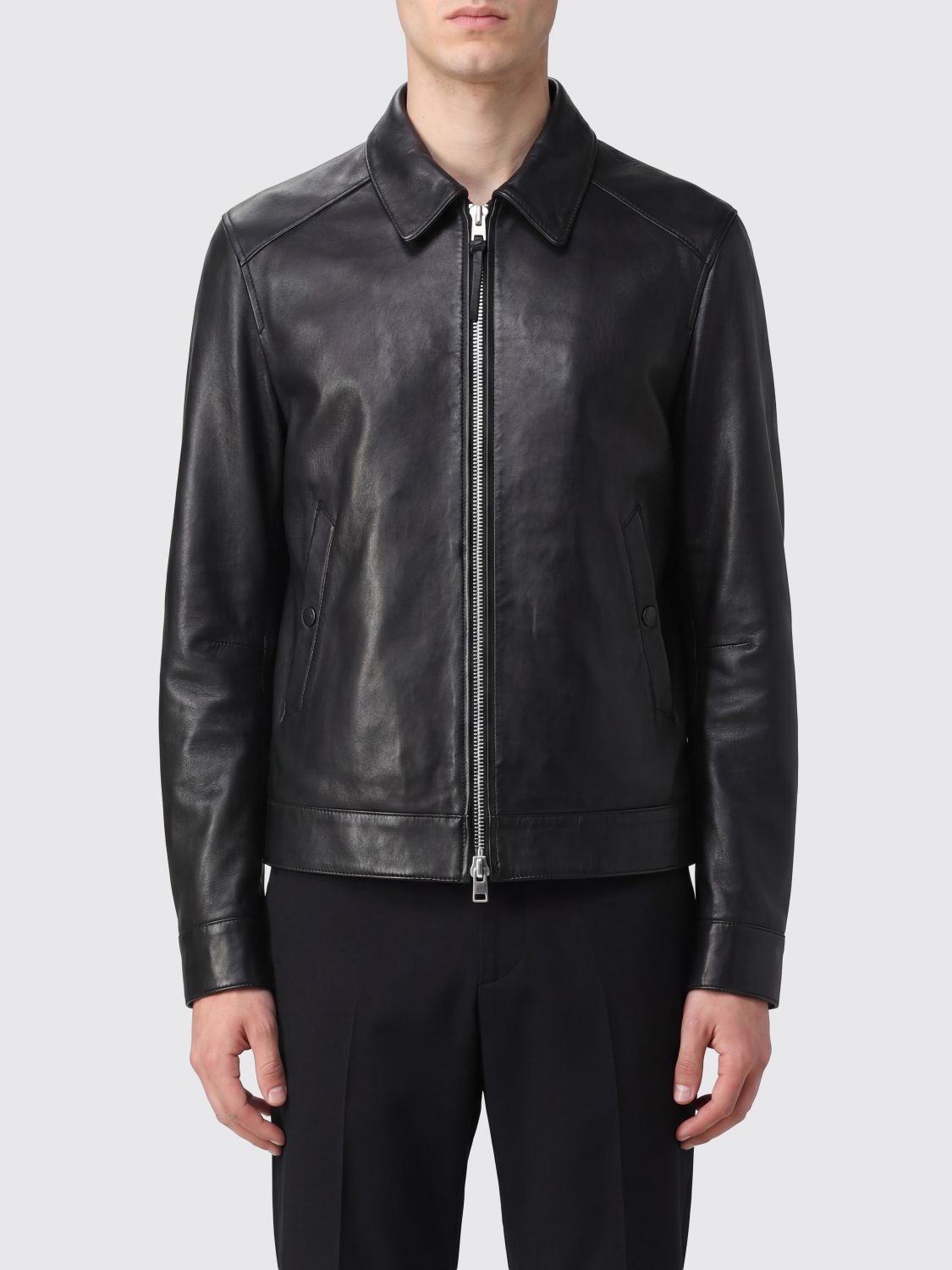 TOM FORD Giacca a camicia in pelle di agnello liscia con chiusura a zip