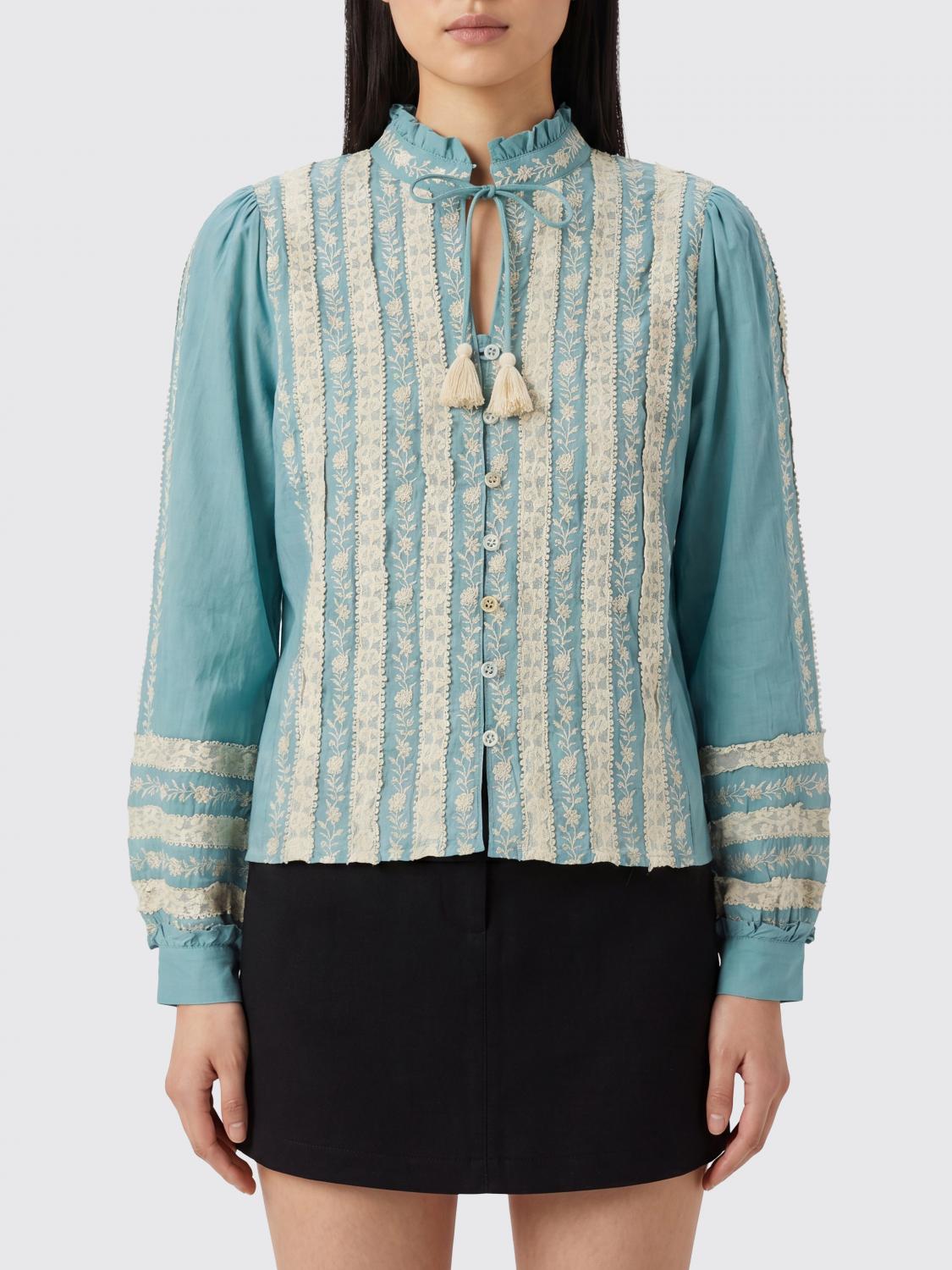 SEA NY Kirsten Floral-Print Cotton Shirt with High Neck