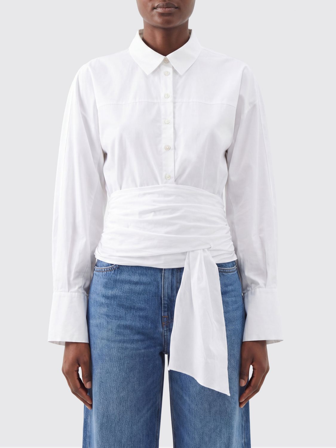 7 FOR ALL MANKIND Camicia slim fit in cotone con maniche a palloncino da annodare