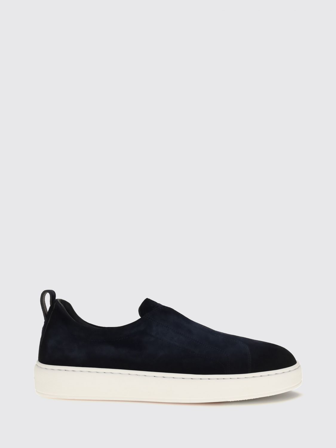 SANTONI Sneakers slip-on Victory in pelle di vitello scamosciata con inserti elasticizzati