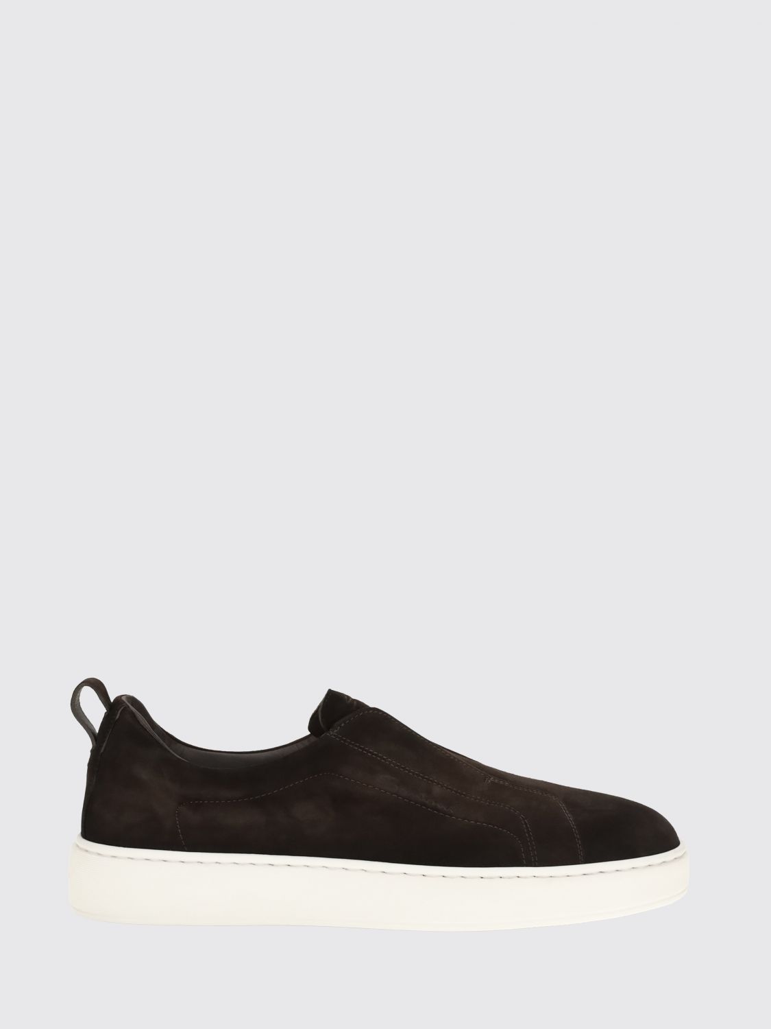 SANTONI Victory Suede Calfskin Slip-On Sneakers with Elasticized Inserts