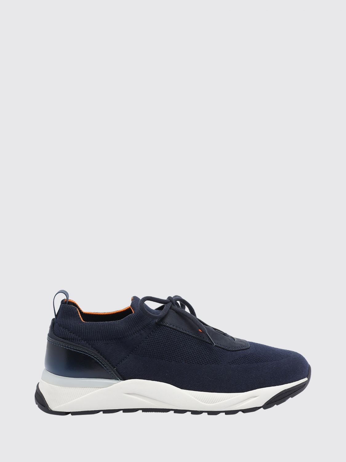 Santoni Low-Top Sneakers in Stretch Tech Fabric and Leather with Rubber Sole