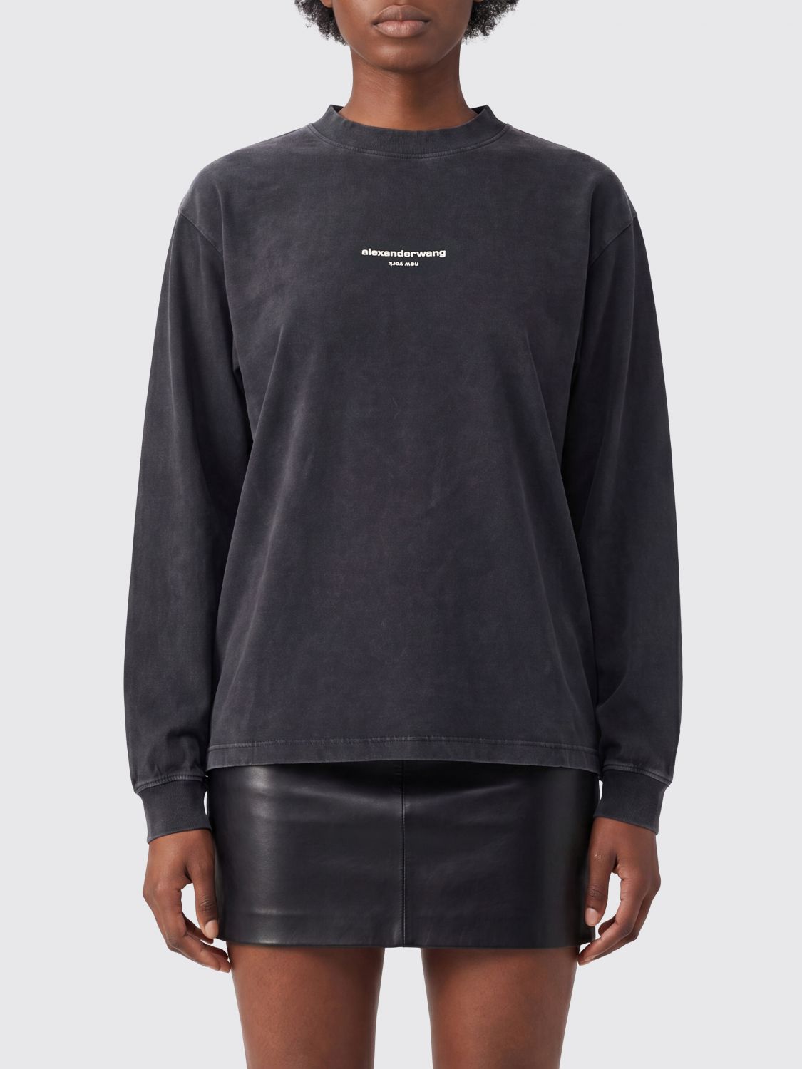 ALEXANDER WANG T-shirt a maniche lunghe in cotone con logo a contrasto