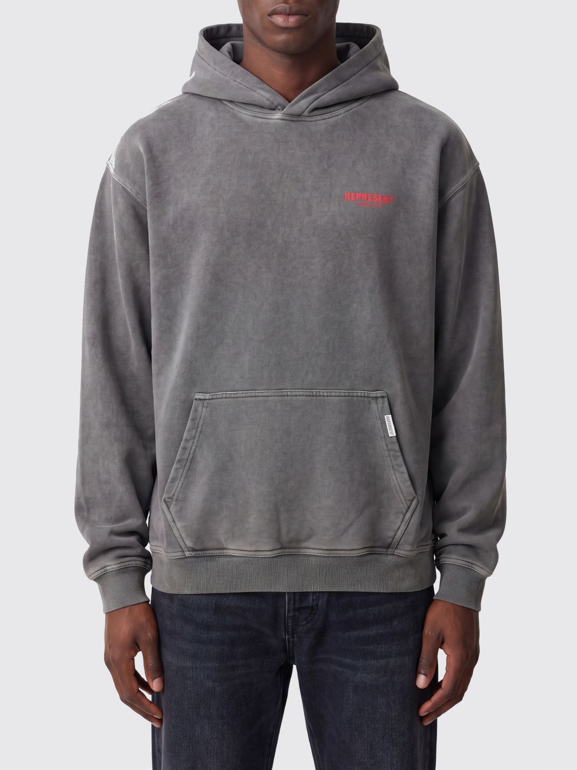 REPRESENT Felpa con cappuccio in cotone relaxed fit con logo stampato