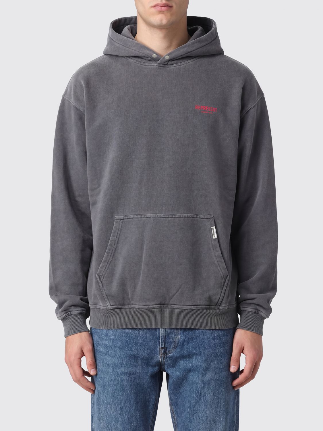 REPRESENT Felpa con cappuccio in cotone relaxed fit con logo stampato