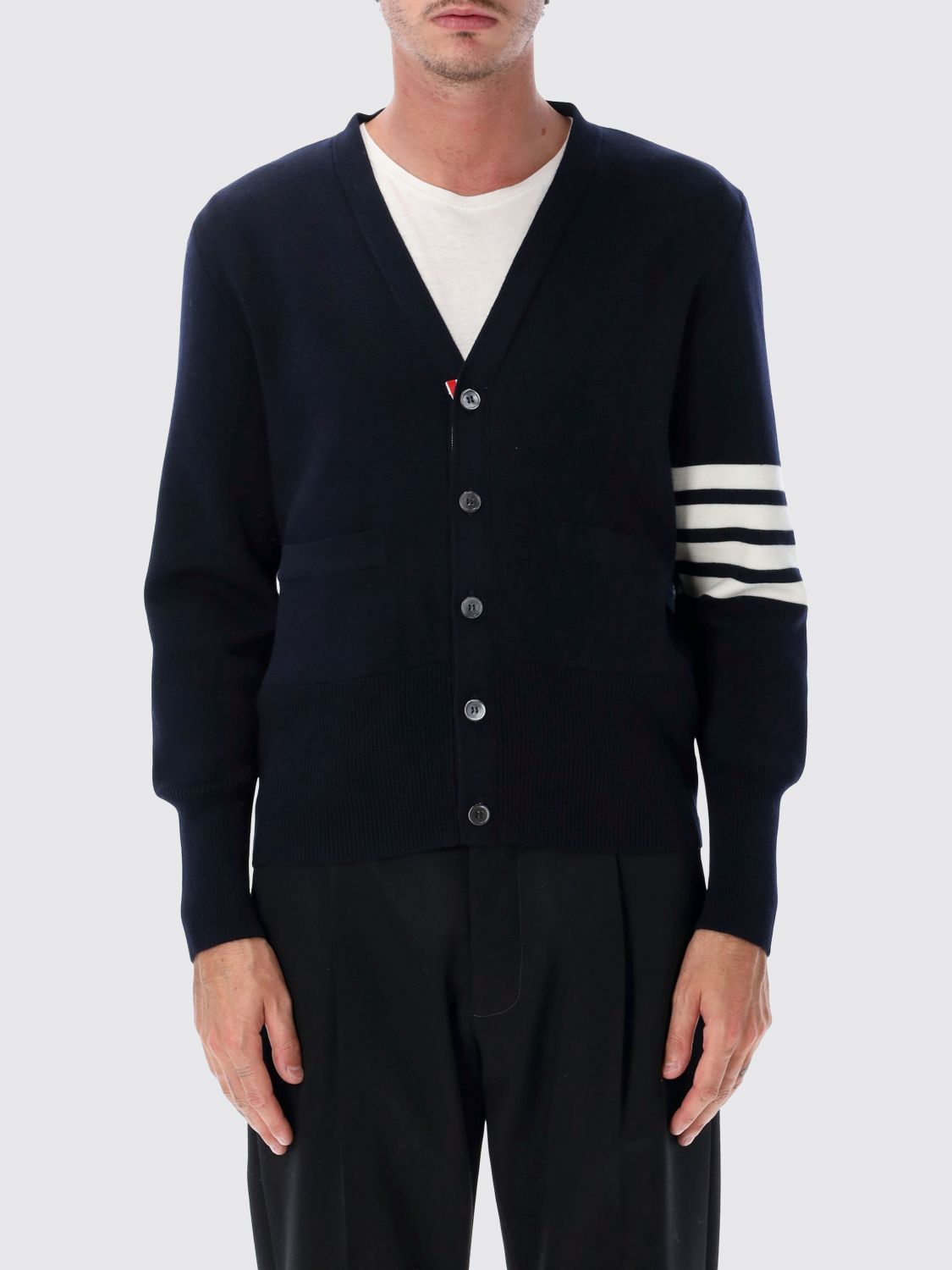 THOM BROWNE 4-Bar V-Neck Virgin Wool Cardigan