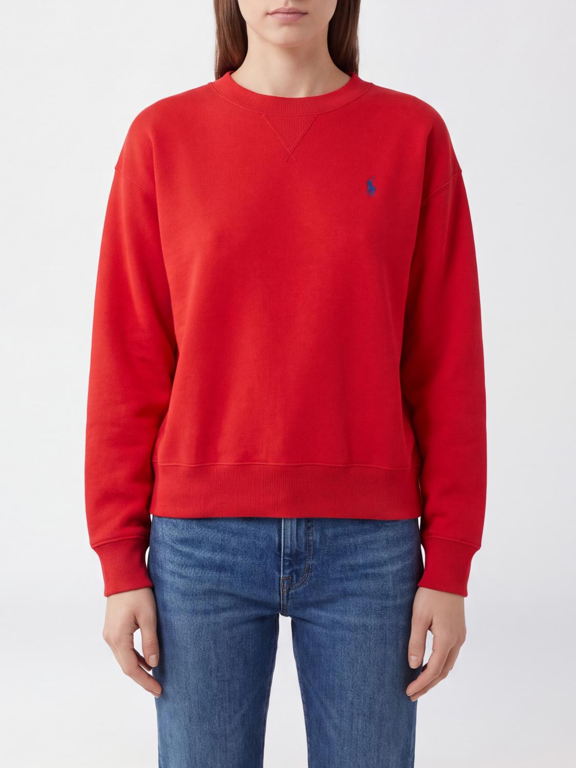 Polo Ralph Lauren Embroidered Logo Cotton Blend Crewneck Sweatshirt In Red
