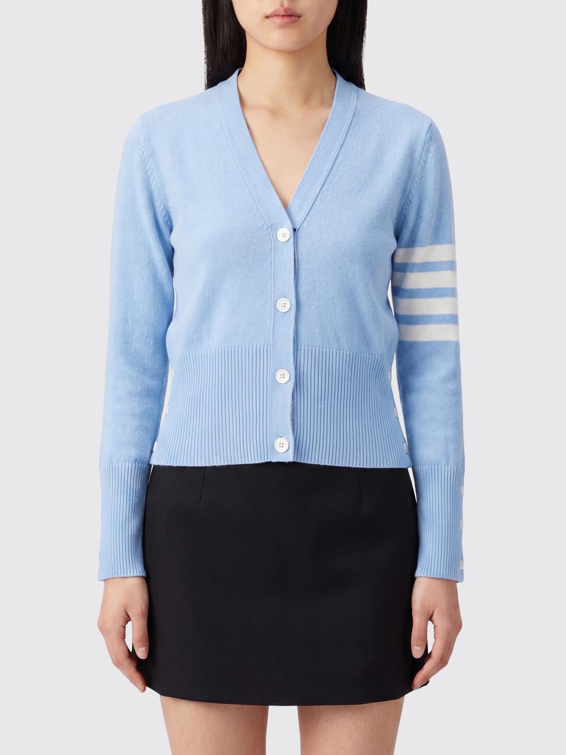 THOM BROWNE Cardigan in puro cashmere con scollo a V e dettaglio 4-Bar