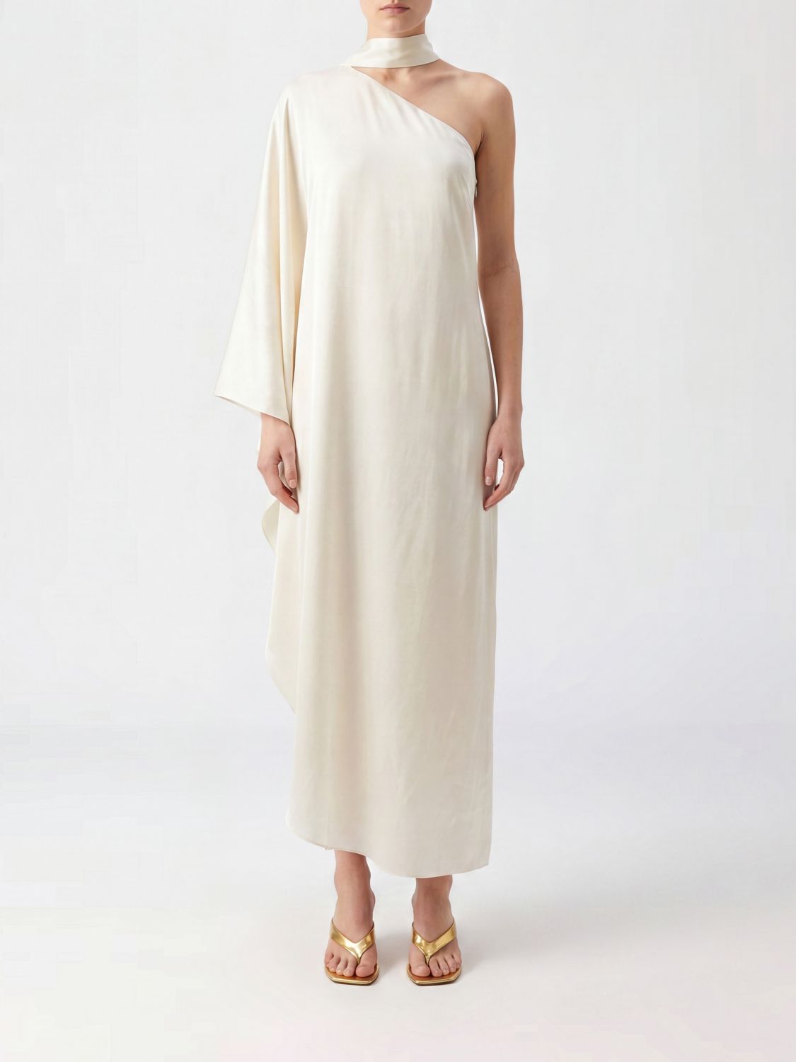 TALLER MARMO One-Shoulder Midi Kaftan in Viscose with High Neck