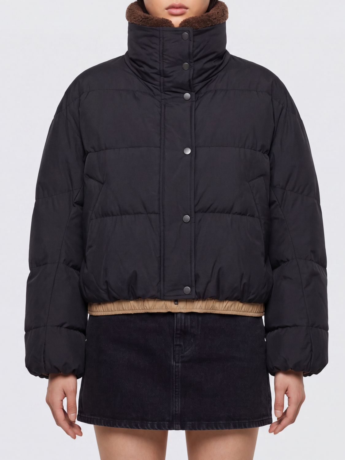 BRUNELLO CUCINELLI Short Quilted Down Jacket in Cotton with Fur Collar