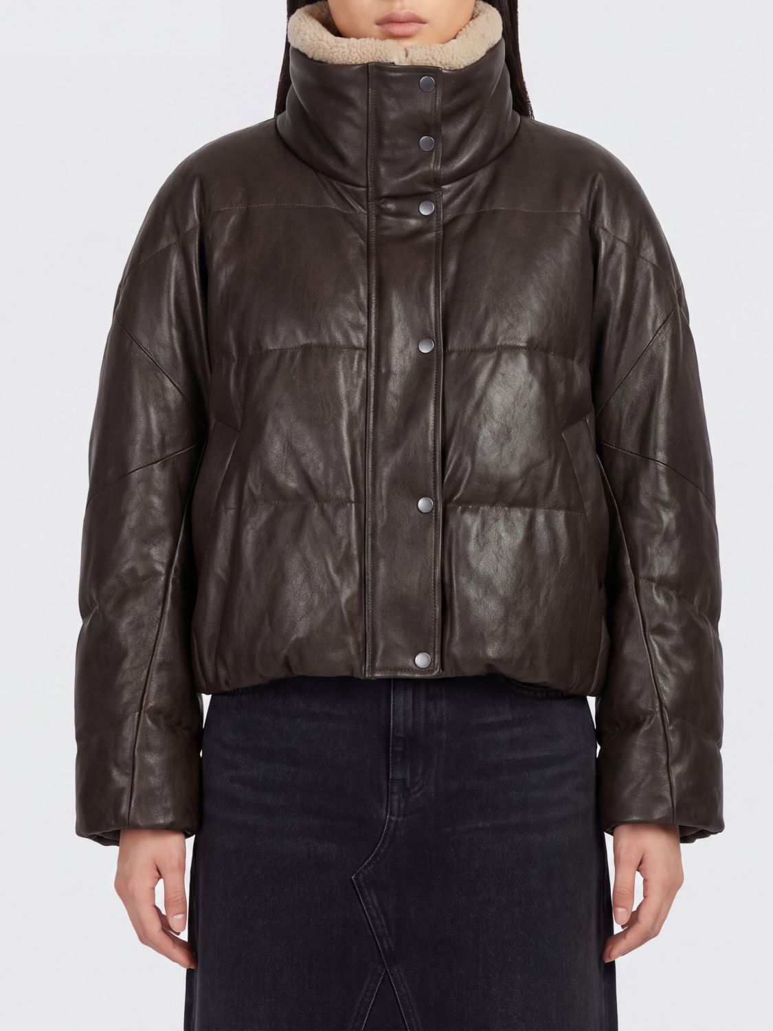 BRUNELLO CUCINELLI Relaxed Fit Lambskin Puffer Jacket with Shearling Interior
