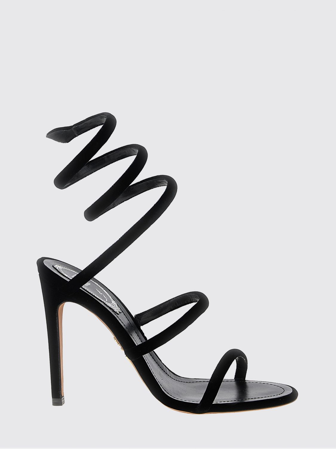 Rene Caovilla High-Heeled Velvet Sandals with Snake Strap and Stiletto Heel
