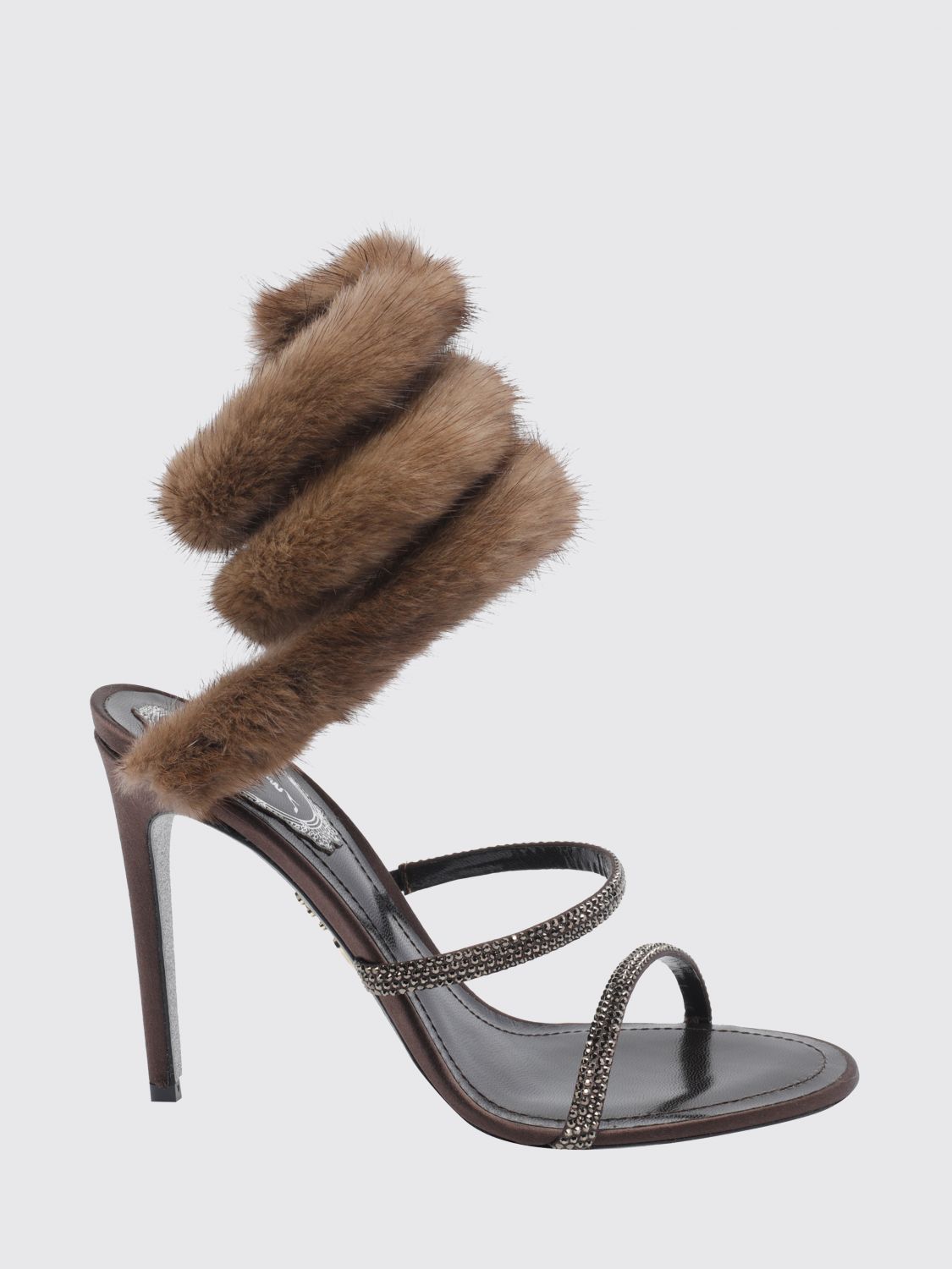 RENE CAOVILLA Sandali Lindsey in raso con cristalli e tacco a stiletto
