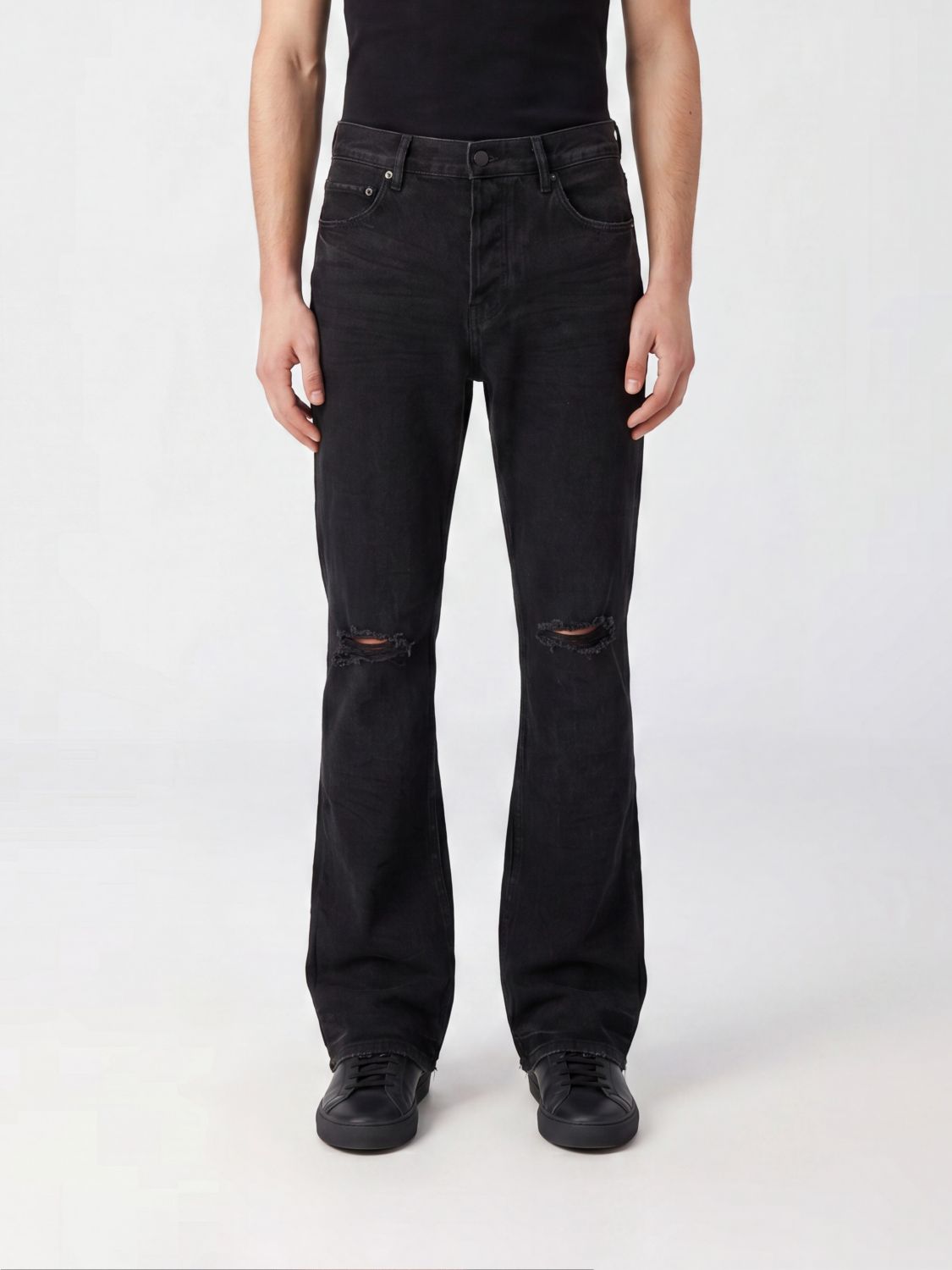 PURPLE Jeans P026 in denim di cotone con effetto usurato e gamba dritta