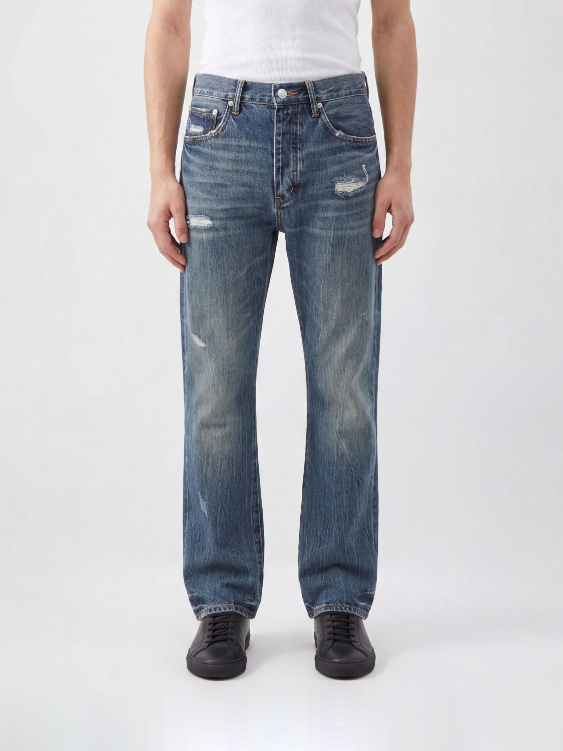 PURPLE Jeans skinny slim fit in denim di cotone con effetto distressed
