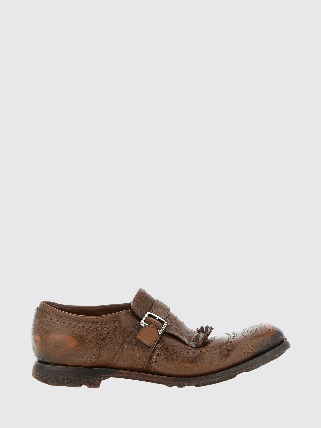 CHURCH'S Monk strap Shangai in pelle vintage con frange e fibbia