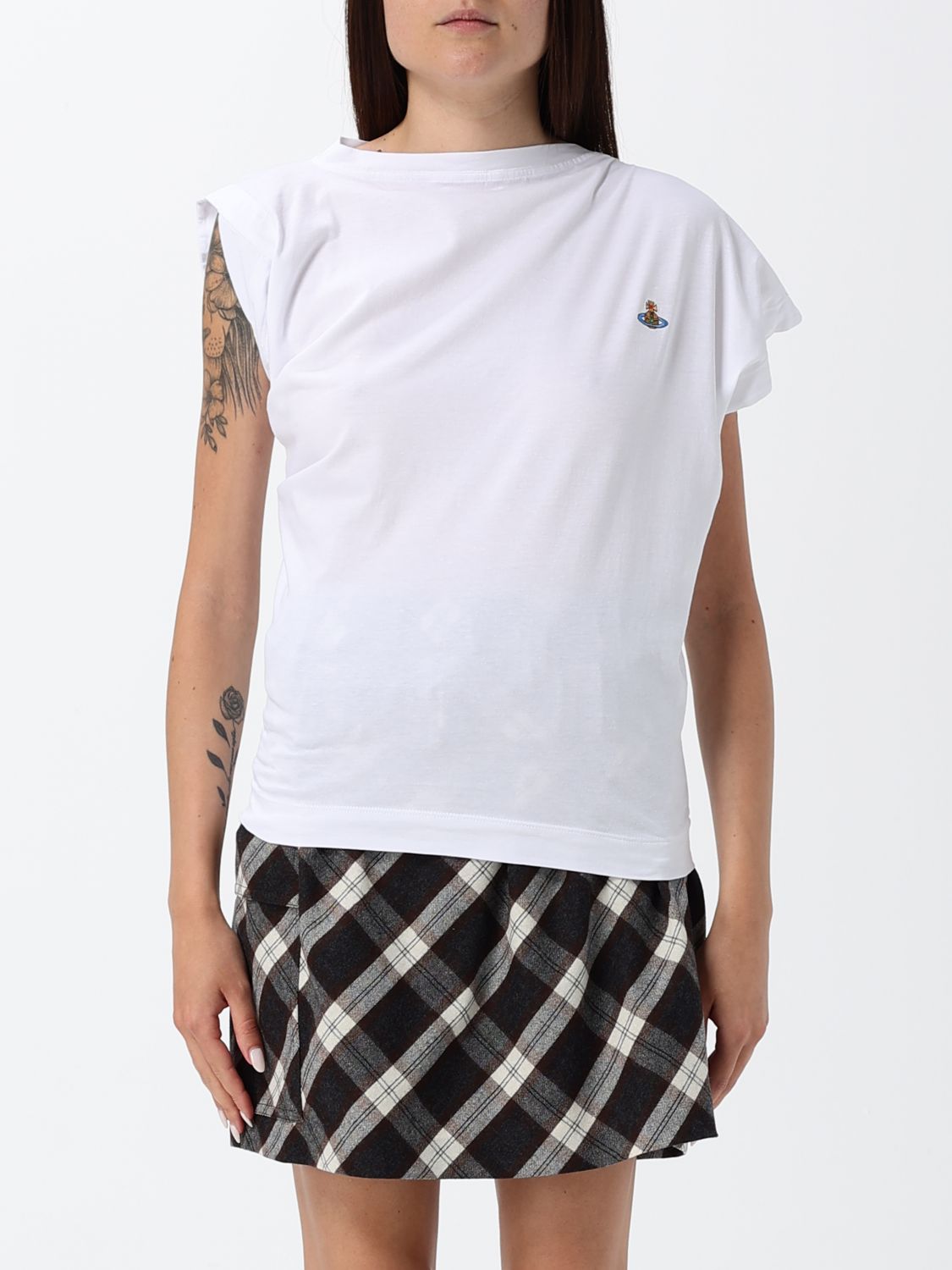 VIVIENNE WESTWOOD Top Hebo monospalla in cotone con logo Orb ricamato
