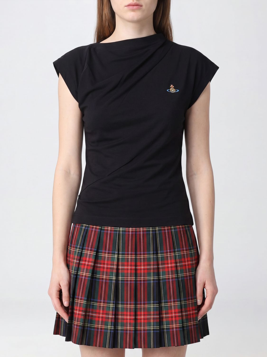 VIVIENNE WESTWOOD Hebo One-Shoulder Cotton Top with Embroidered Orb Logo