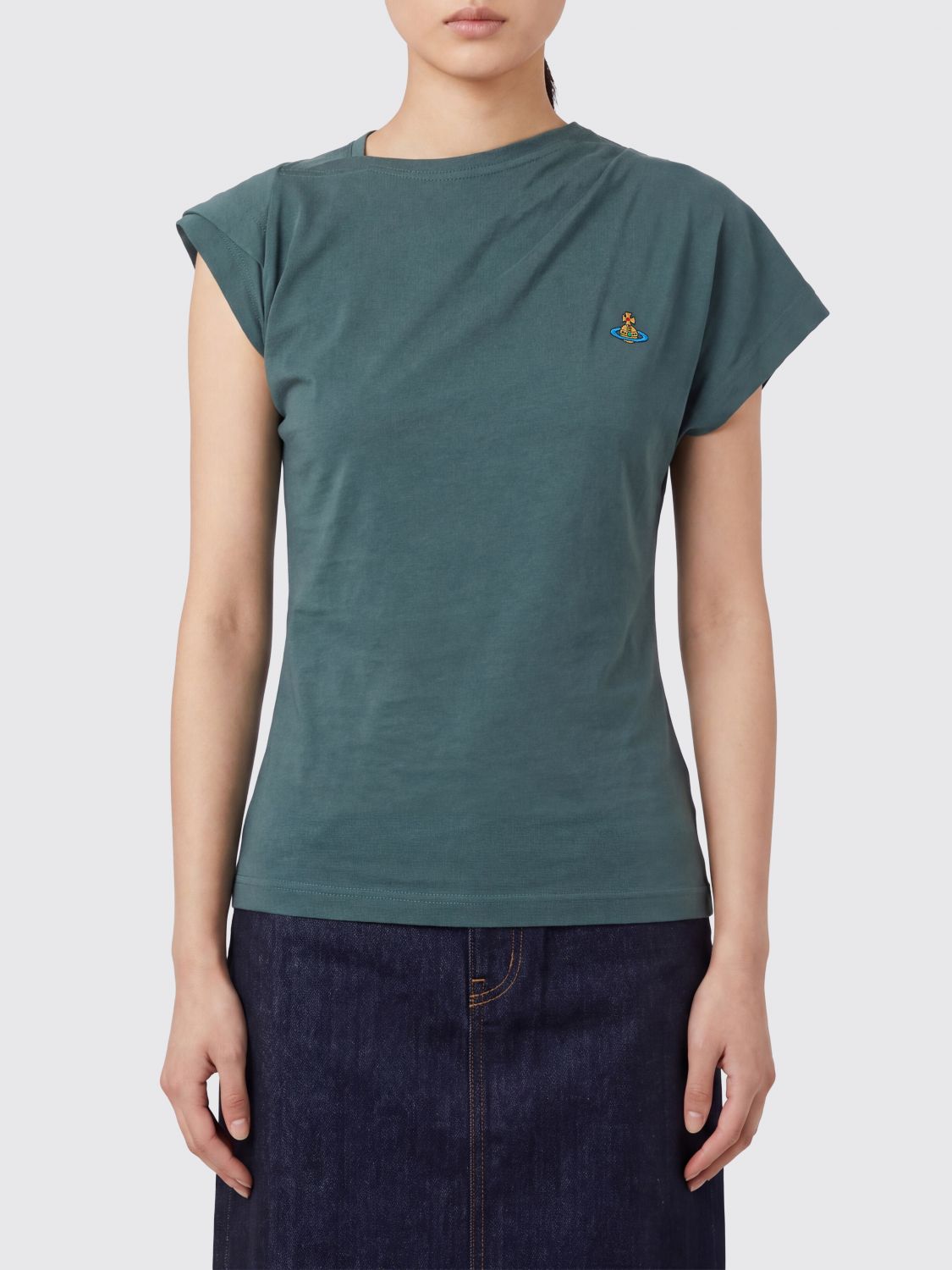 VIVIENNE WESTWOOD Top Hebo monospalla in cotone con logo Orb ricamato