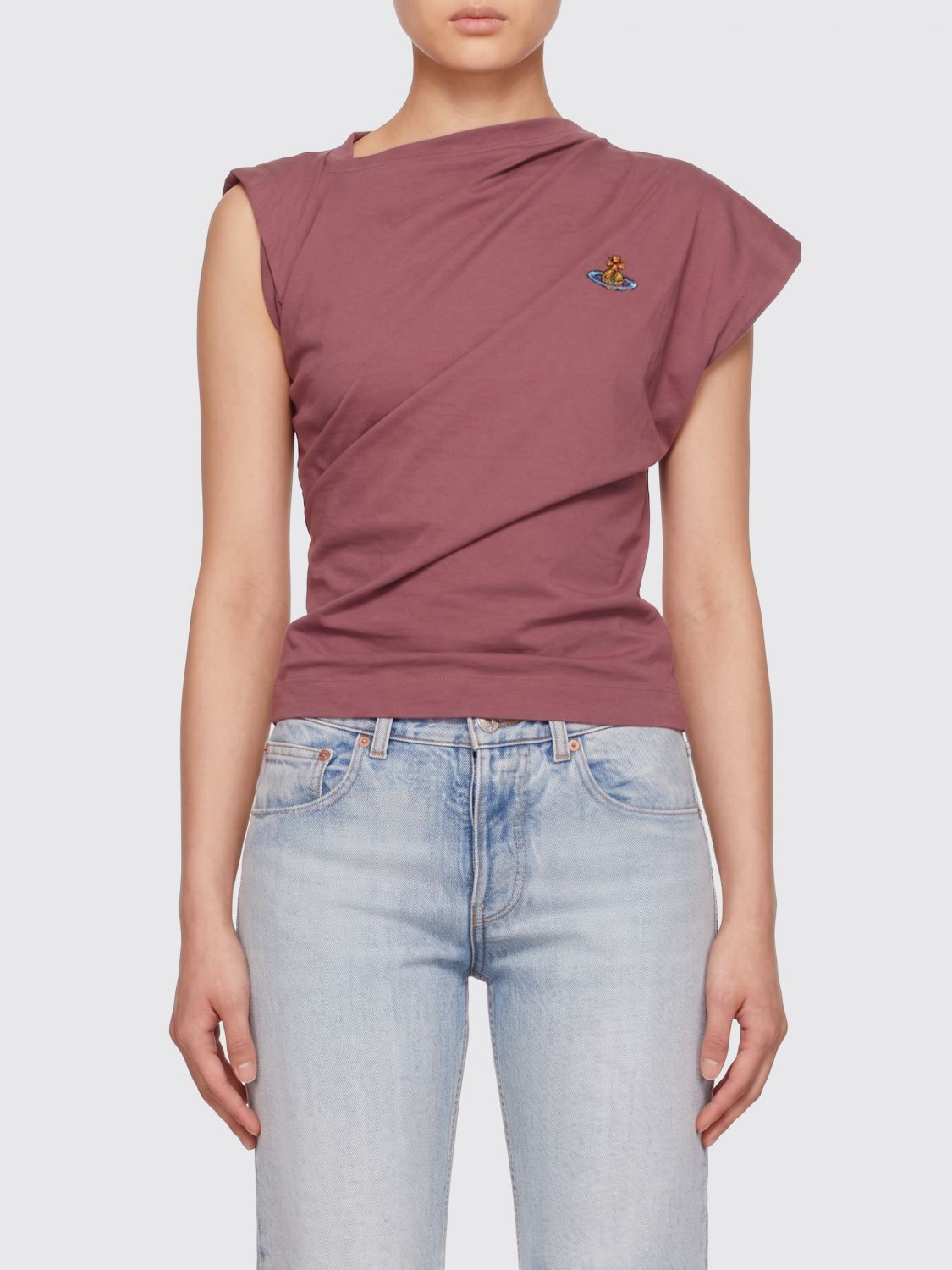 VIVIENNE WESTWOOD Top Hebo monospalla in cotone con logo Orb ricamato