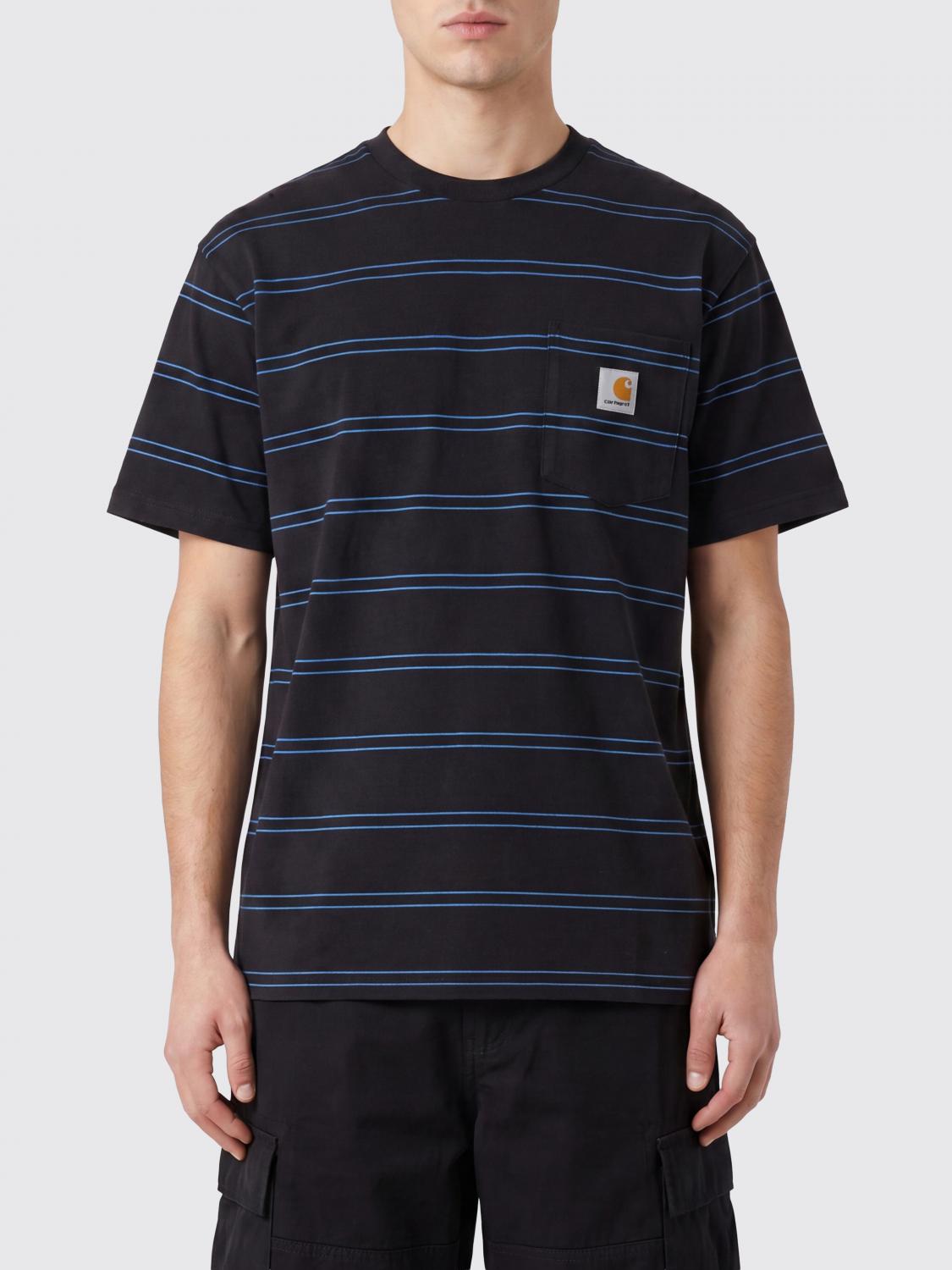 CARHARTT WIP T-shirt a righe in cotone con taschino sul petto e logo applicato