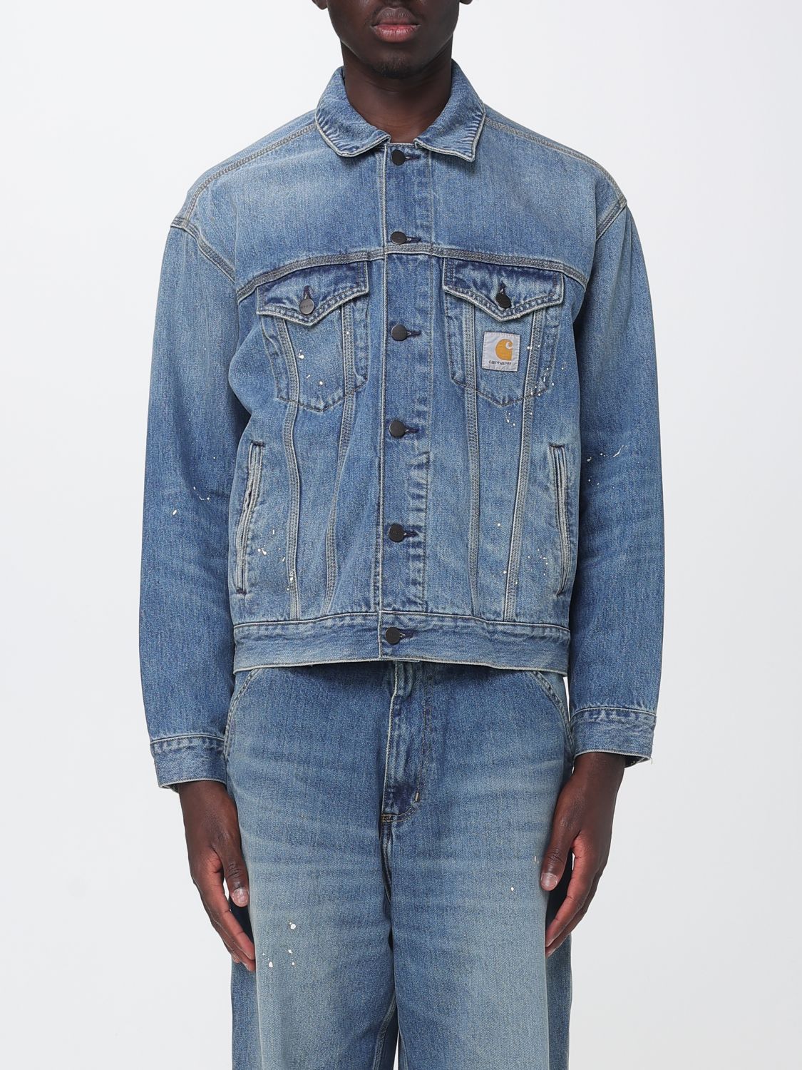 CARHARTT WIP Giacca di jeans Helston con stampa astratta all-over e logo applicato