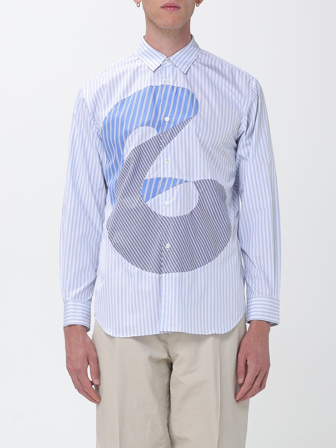 COMME DES GARÇONS Long-Sleeved Poplin Shirt with Stripe Print