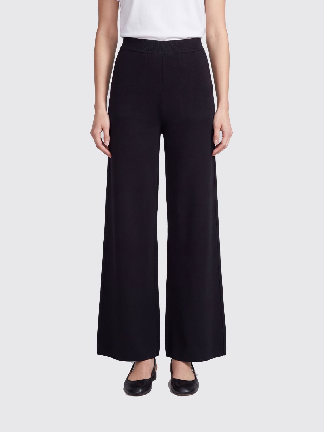 Max Mara High-waisted Wide Leg Knit Wool Trousers In Black