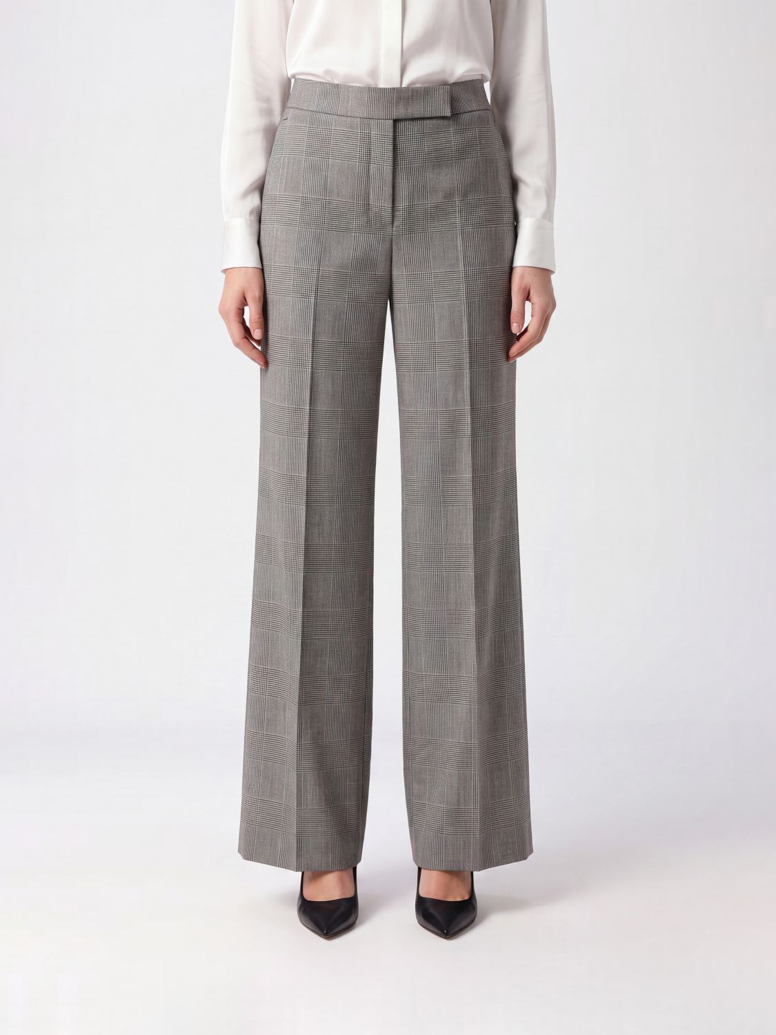 MAX MARA Prince of Wales Check Wool Flare Trousers MAX