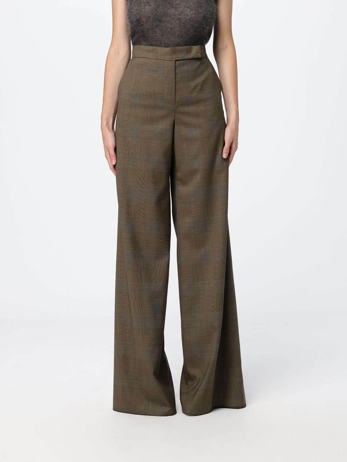 MAX MARA Prince of Wales Check Wool Flare Trousers