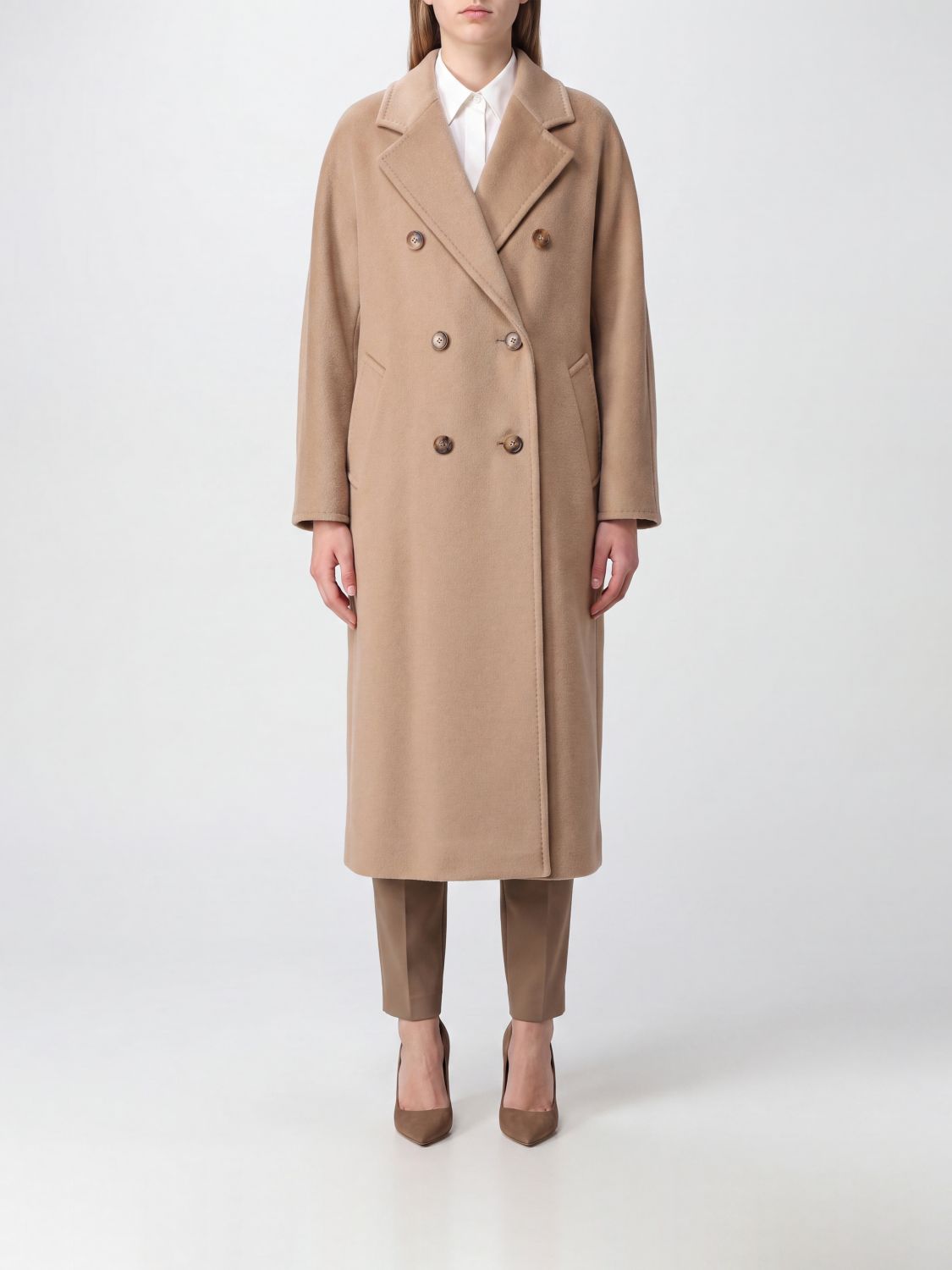 MAX MARA Madame Double-Breasted Long Wool Coat with Belt