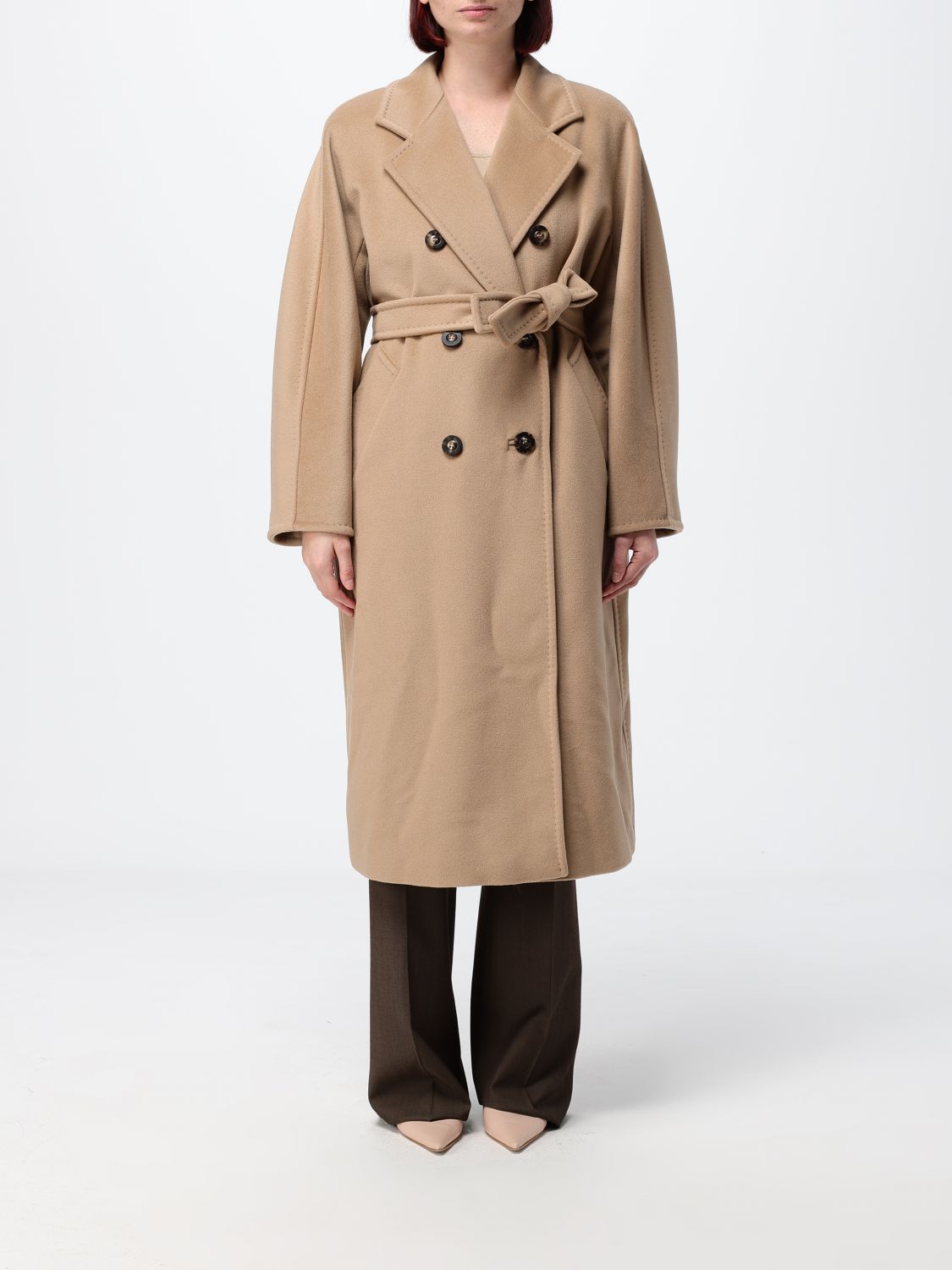 MAX MARA Madame Double-Breasted Long Wool Coat with Belt