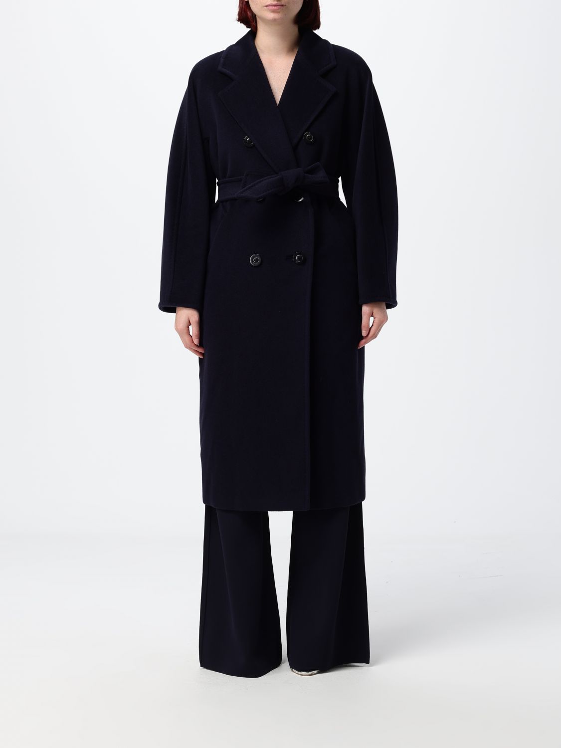 MAX MARA Madame Double-Breasted Long Wool Coat with Belt