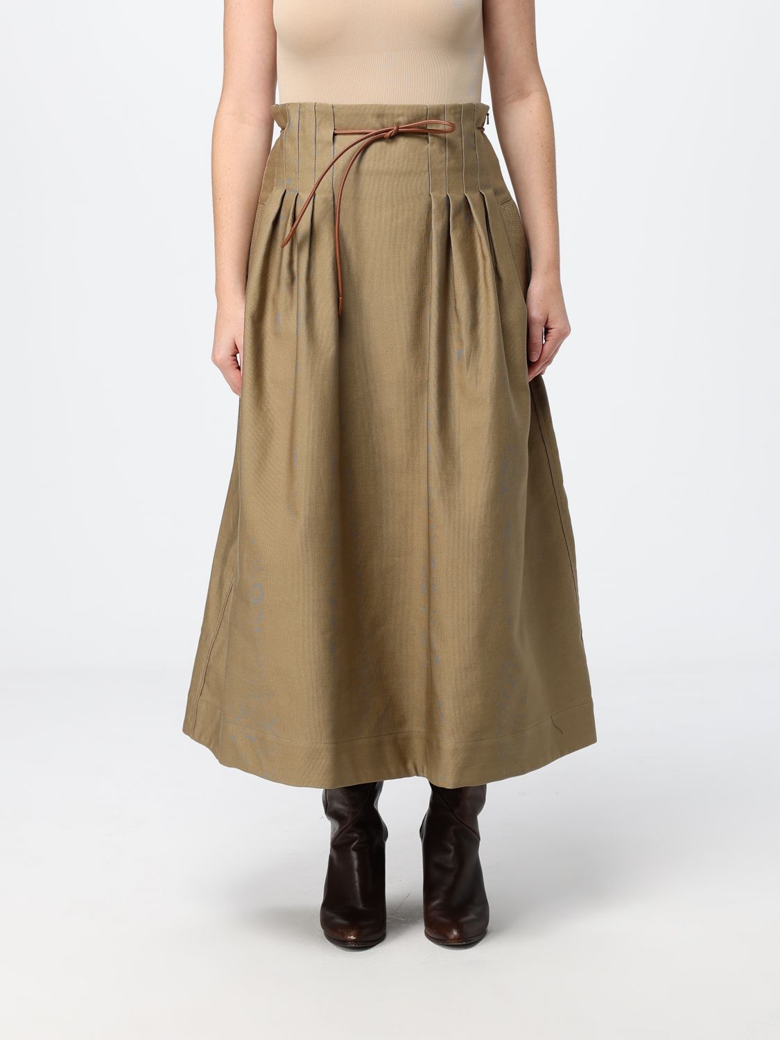 MAX MARA A-Line High-Waisted Midi Cotton Skirt with Drawstring