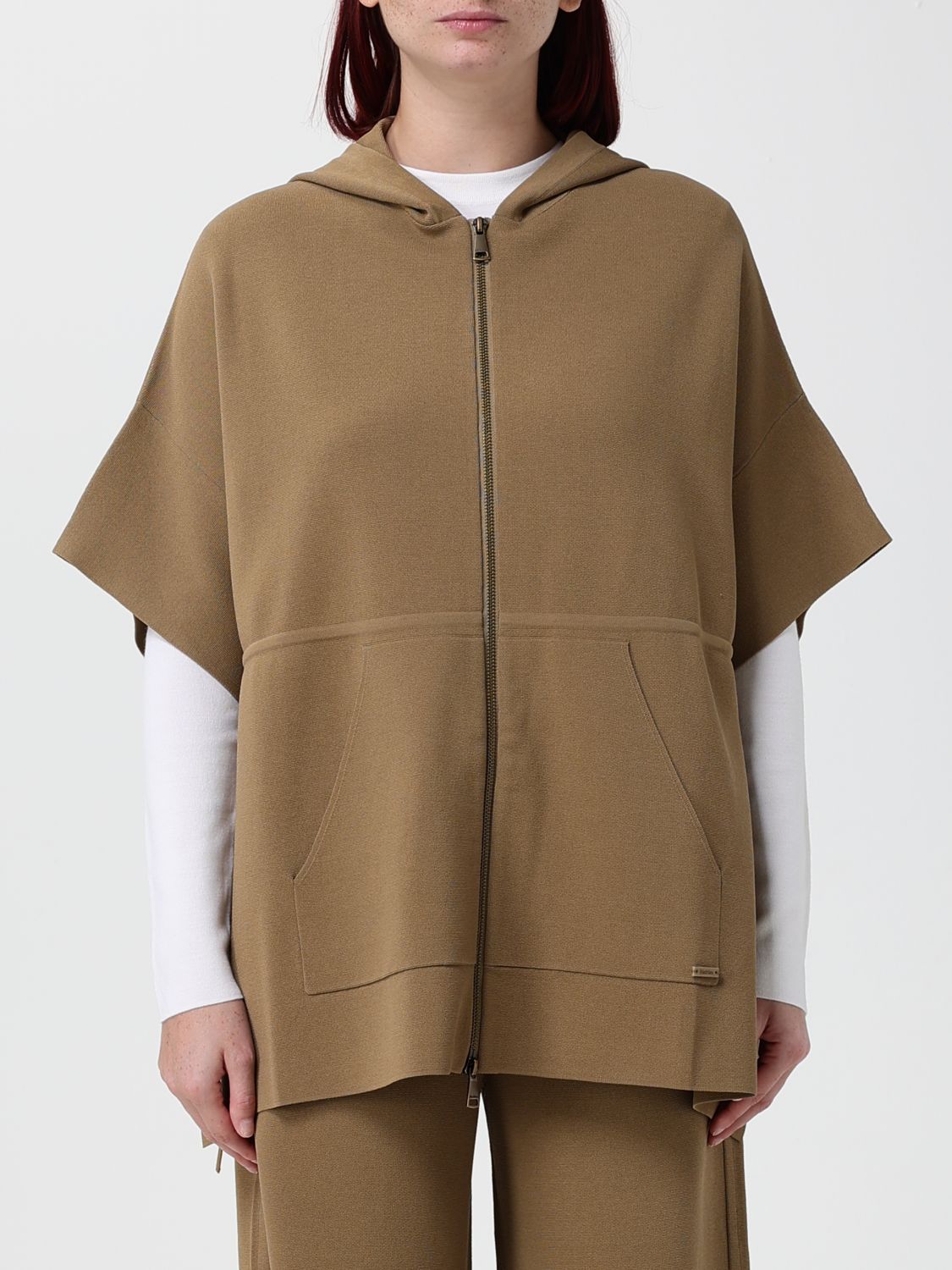 MAX MARA Hooded Viscose Cape with Zip Closure