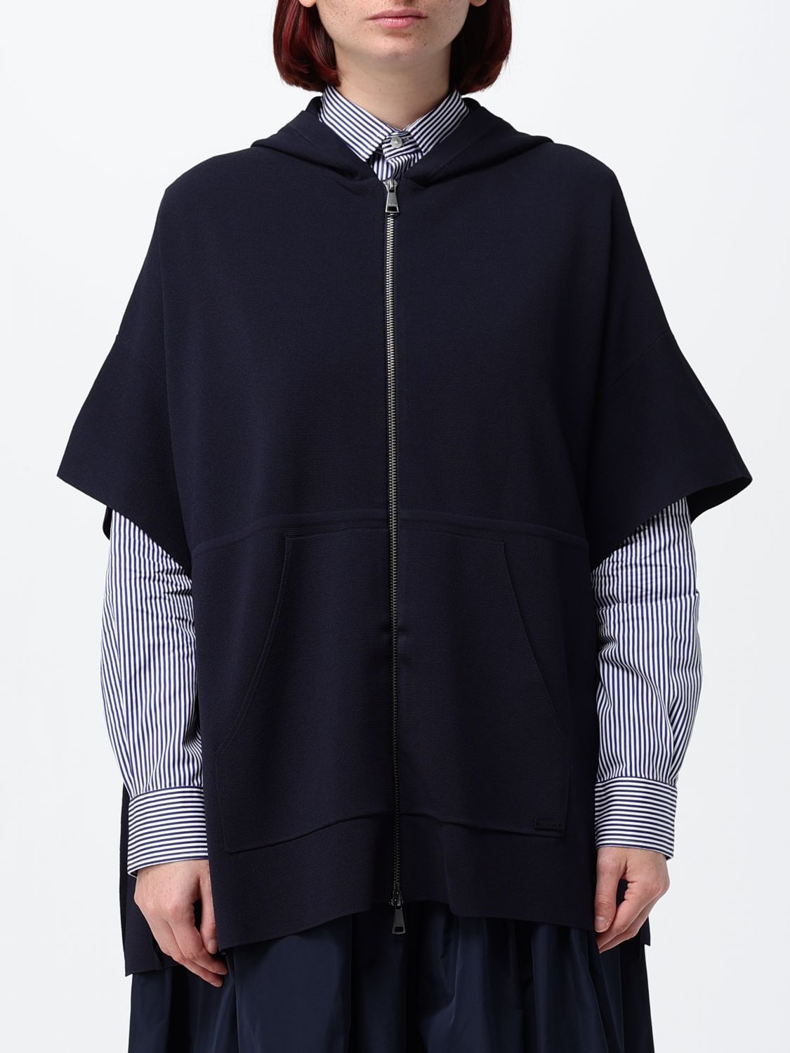 MAX MARA Mantella con cappuccio in viscosa con chiusura a zip