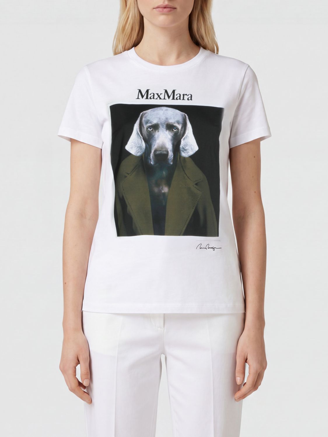 MAX MARA Slim Fit Cotton T-Shirt with Graphic Print and Contrast Logo